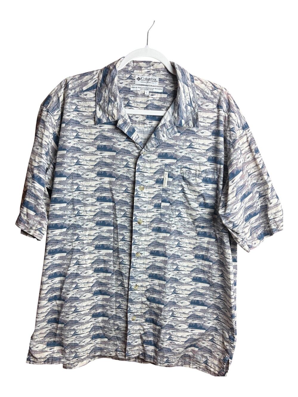 Columbia Fish Shark Print Button Down Shirt Mens L